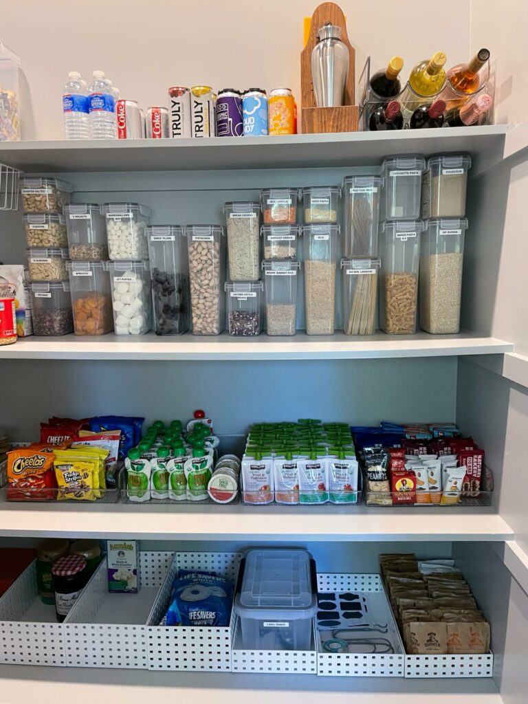Organized shelves inside the pantry